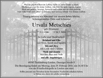 Anzeige von Ursula Metschies von Westfälische Nachrichten