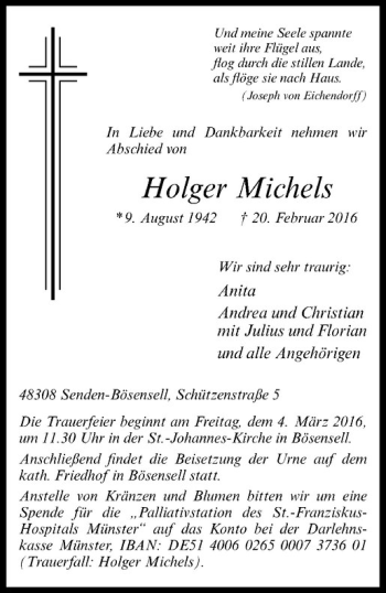 Anzeige von Holger Michels von Westfälische Nachrichten