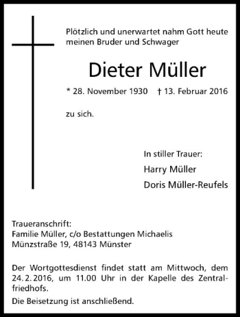 Anzeige von Dieter Müller von Westfälische Nachrichten