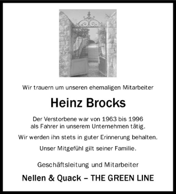 Anzeige von Heinz Brocks von Westfälische Nachrichten
