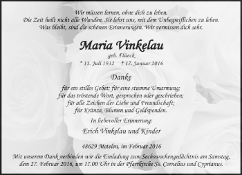 Anzeige von Maria Vinkelau von Westfälische Nachrichten