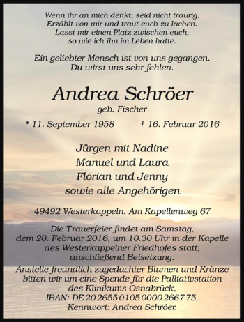 Anzeige von Andrea Schröer von Westfälische Nachrichten