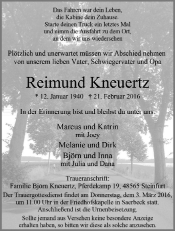 Anzeige von Reimund Kneuertz von Westfälische Nachrichten