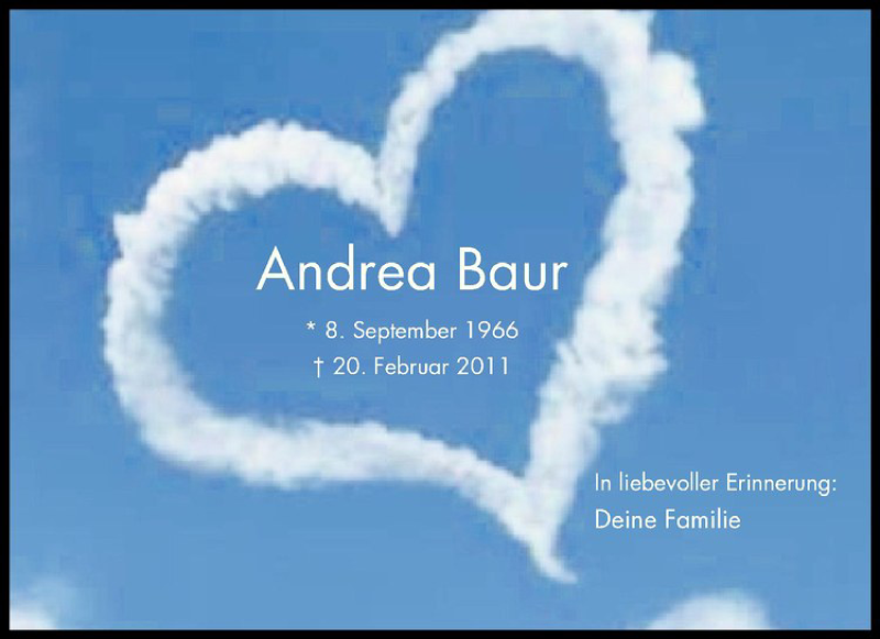  Traueranzeige für Andrea Baur vom 20.02.2016 aus Westfälische Nachrichten