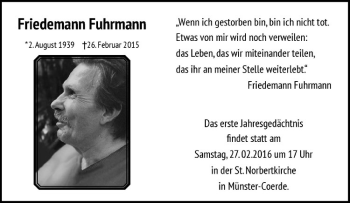 Anzeige von Friedemann Fuhrmann von Westfälische Nachrichten