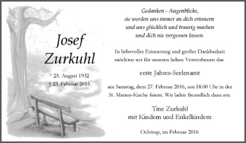 Anzeige von Josef Zurkuhl von Westfälische Nachrichten