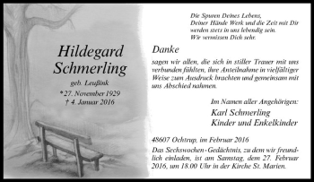 Anzeige von Hildegard Schmerling von Westfälische Nachrichten