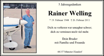 Anzeige von Rainer Welling von Westfälische Nachrichten