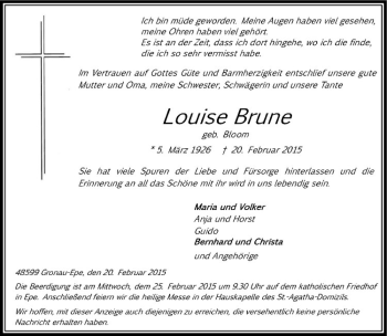 Anzeige von Louise Brune von Westfälische Nachrichten