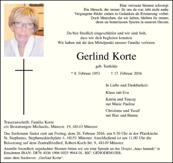 Anzeige von Gerlind Korte von Westfälische Nachrichten