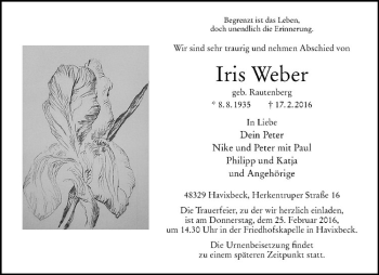 Anzeige von Iris Weber von Westfälische Nachrichten
