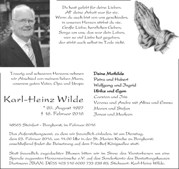 Anzeige von Karl-Heinz Wilde von Westfälische Nachrichten