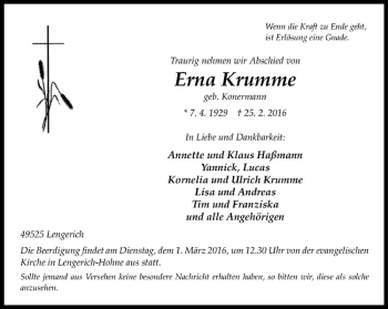 Anzeige von Erna Krumme von Westfälische Nachrichten