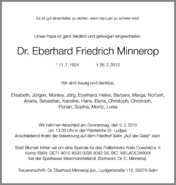 Anzeige von Eberhard Friedrich von Westfälische Nachrichten