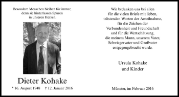 Anzeige von Dieter Kohake von Westfälische Nachrichten