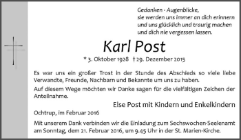 Anzeige von Karl Post von Westfälische Nachrichten