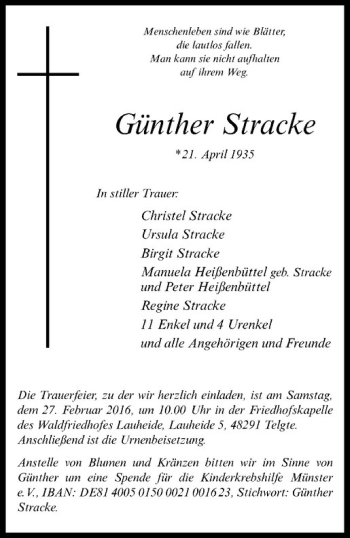 Anzeige von Günther Stracke von Westfälische Nachrichten