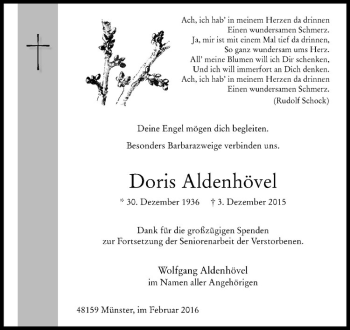Anzeige von Doris Aldenhövel von Westfälische Nachrichten