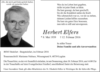 Anzeige von Herbert Elfers von Westfälische Nachrichten