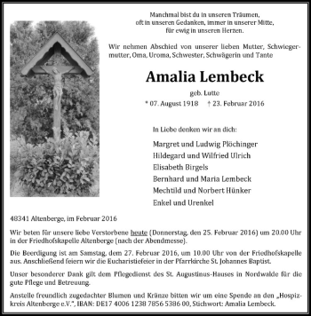 Anzeige von Amailia Lembeck von Westfälische Nachrichten