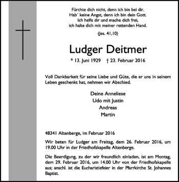 Anzeige von Ludger Deitmer von Westfälische Nachrichten