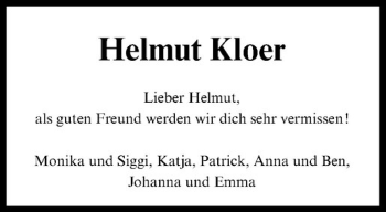 Anzeige von Helmut Kloer von Westfälische Nachrichten