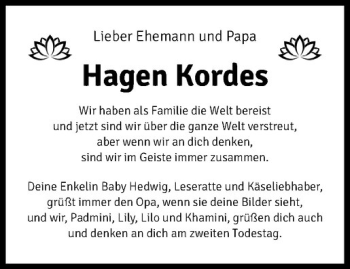 Anzeige von Hagen Kordes von Westfälische Nachrichten