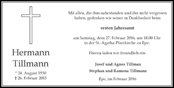 Anzeige von Hermann Tillmann von Westfälische Nachrichten