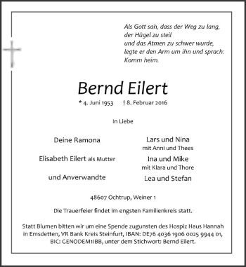 Anzeige von Bernd Eilert von Westfälische Nachrichten