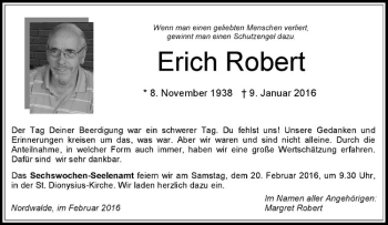 Anzeige von Erich Robert von Westfälische Nachrichten