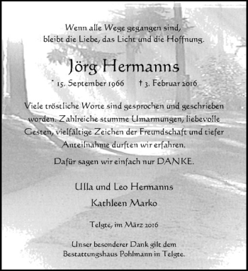 Anzeige von Jörg Hermanns von Westfälische Nachrichten
