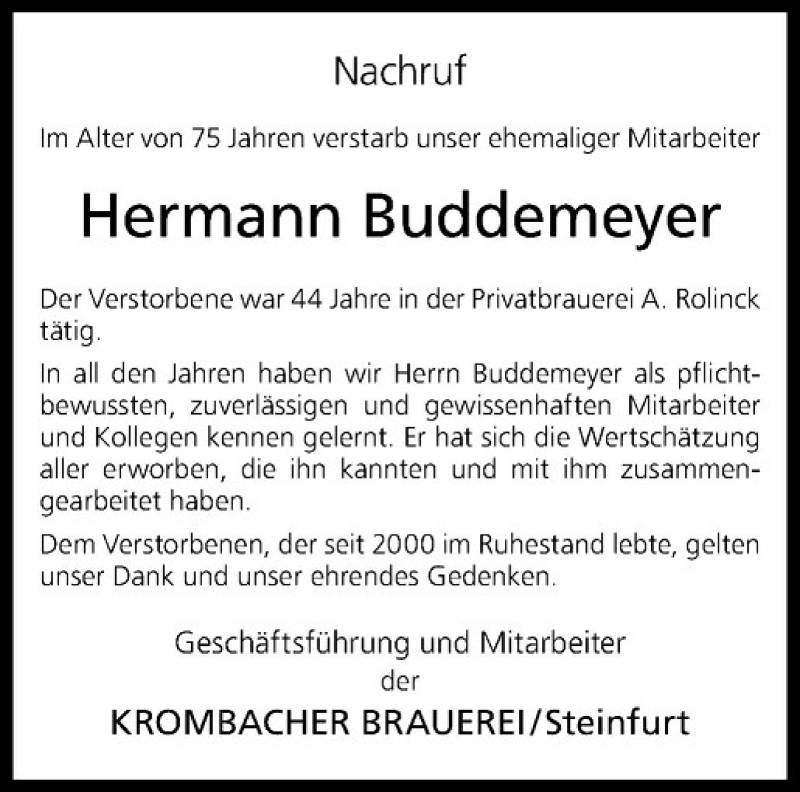  Traueranzeige für Hermann Buddemeyer vom 02.03.2016 aus Westfälische Nachrichten