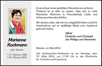 Anzeige von Marianne Kockmann von Westfälische Nachrichten