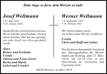 Anzeige von Josef Wellmann von Westfälische Nachrichten