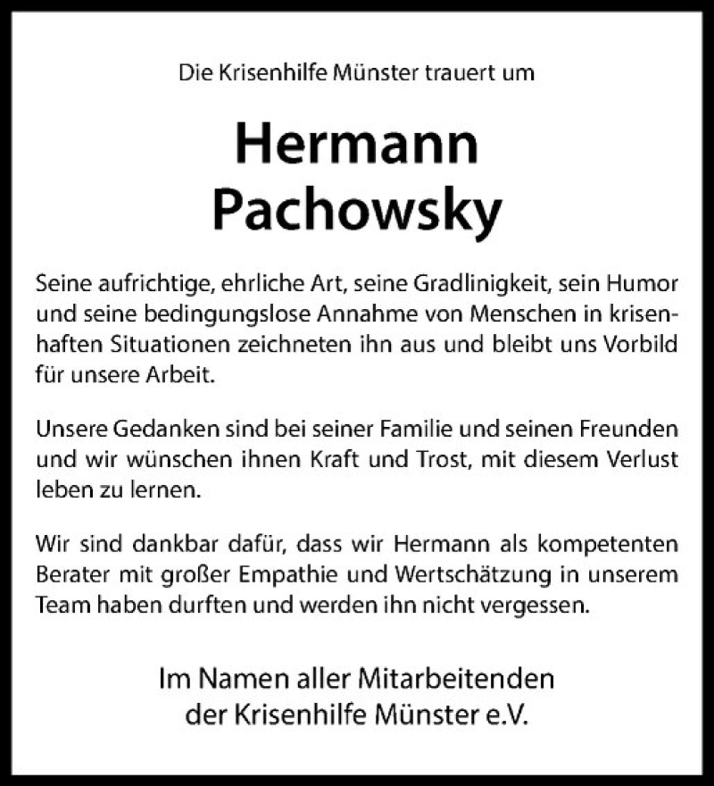  Traueranzeige für Hermann Pachowsky vom 04.03.2016 aus Westfälische Nachrichten