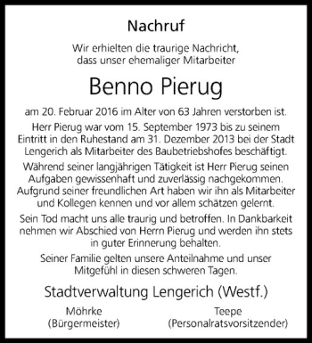 Anzeige von Benno Pierug von Westfälische Nachrichten
