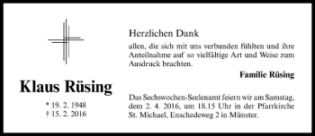 Anzeige von Klaus Rüsing von Westfälische Nachrichten
