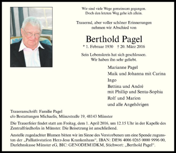 Anzeige von Berthold Pagel von Westfälische Nachrichten