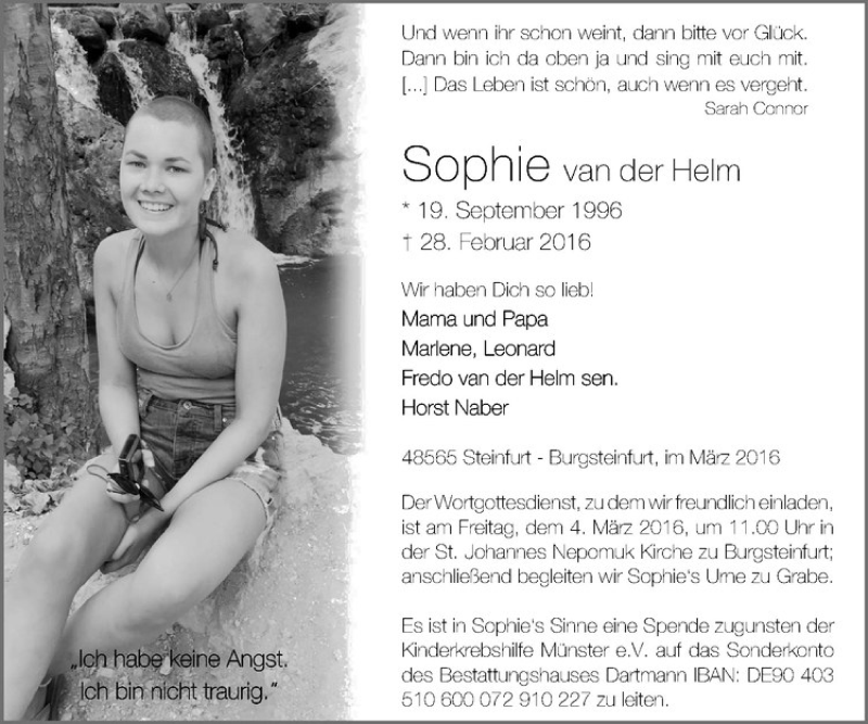  Traueranzeige für Sophie van der Helm vom 02.03.2016 aus Westfälische Nachrichten