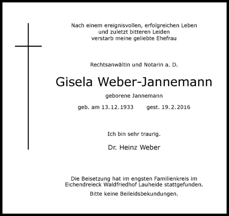  Traueranzeige für Gisela Weber-Jannemann vom 05.03.2016 aus Westfälische Nachrichten