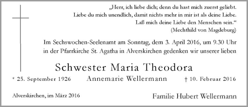  Traueranzeige für Annemarie Wellermann vom 30.03.2016 aus Westfälische Nachrichten