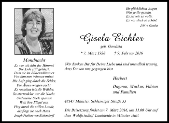 Anzeige von Gisela Eichler von Westfälische Nachrichten