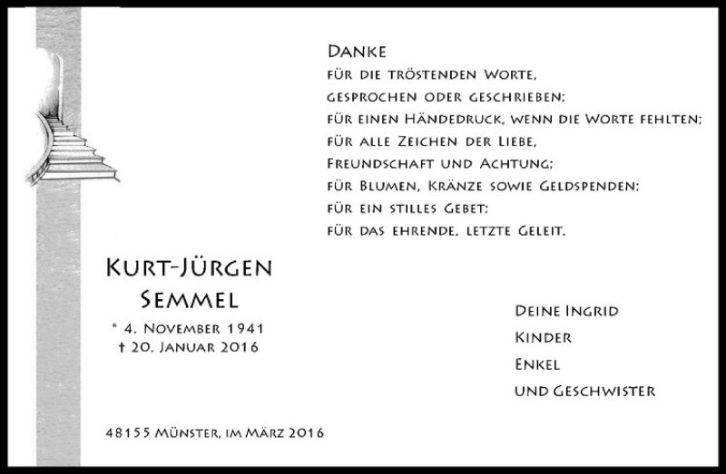  Traueranzeige für Kurt-Jürgen Semmel vom 19.03.2016 aus Westfälische Nachrichten