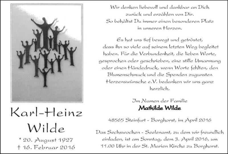  Traueranzeige für Karl-Heinz Wilde vom 25.03.2016 aus Westfälische Nachrichten