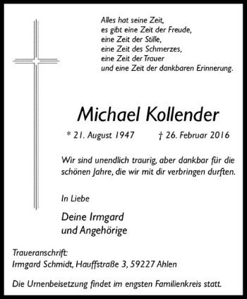 Anzeige von Michael Kollender von Westfälische Nachrichten
