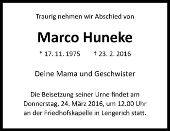 Anzeige von Marco Huneke von Westfälische Nachrichten