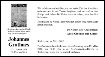 Anzeige von Johannes Grothues von Westfälische Nachrichten