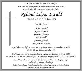 Anzeige von Roland Edgar Ewald von Westfälische Nachrichten