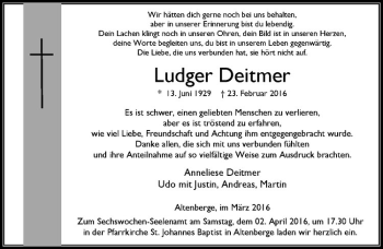 Anzeige von Ludger Deitmer von Westfälische Nachrichten