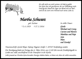 Anzeige von Martha Schwarz von Westfälische Nachrichten
